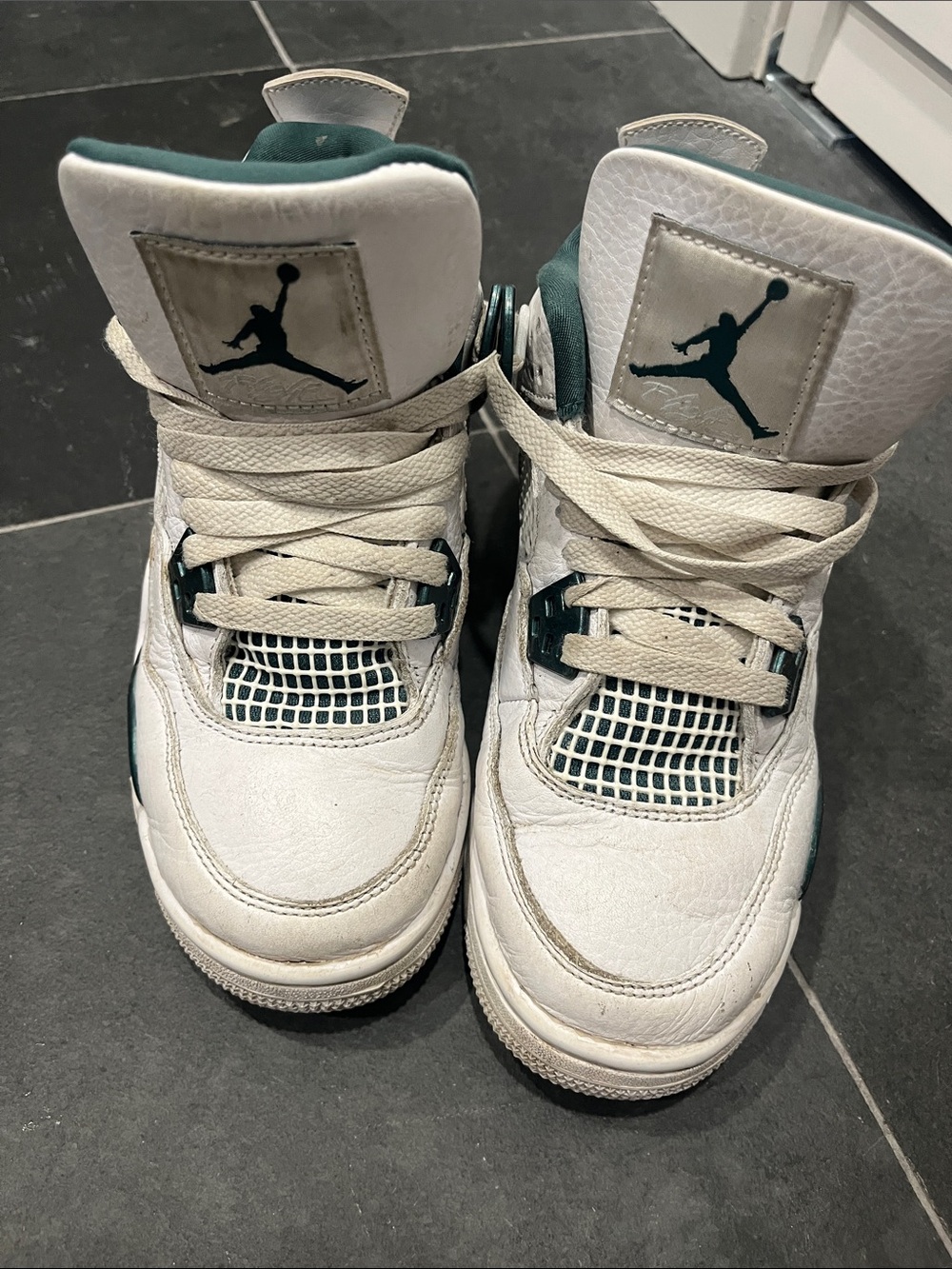 Jordan White and Teal Retro Basketball Sneakers